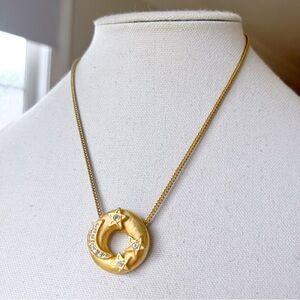 Vintage Celestial Moon and Stars Donut Pendant Necklace on Chain Made in USA